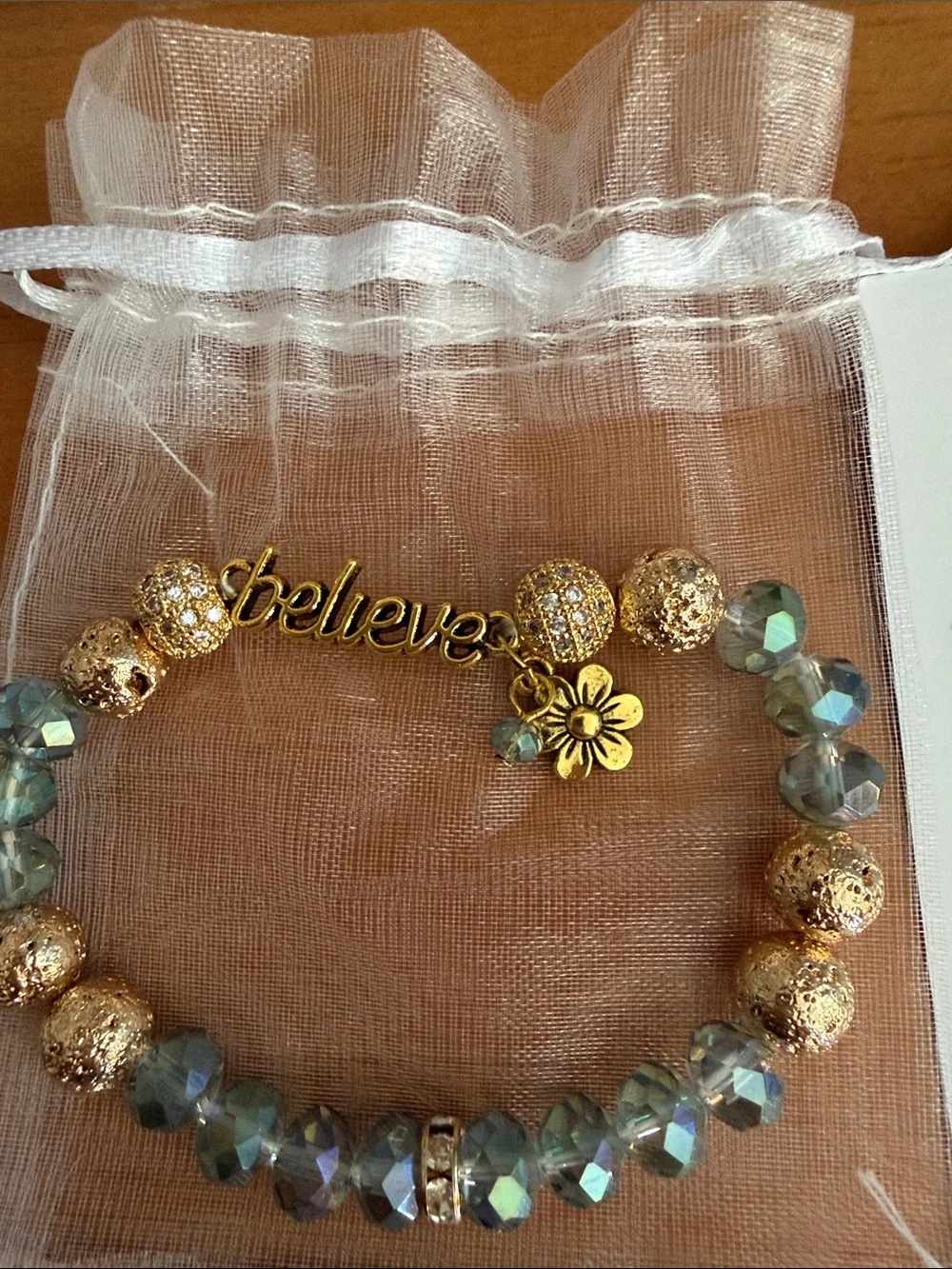 LAVA 'Believe' Gold and Iridescent Beaded Diffuser Bracelet